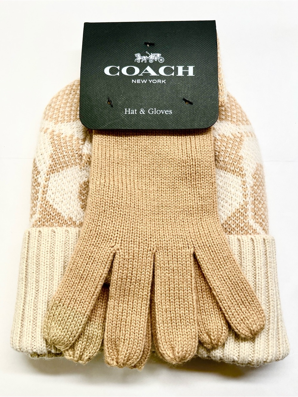 Coach Tan Beanie & Gloves Gift Set NWT